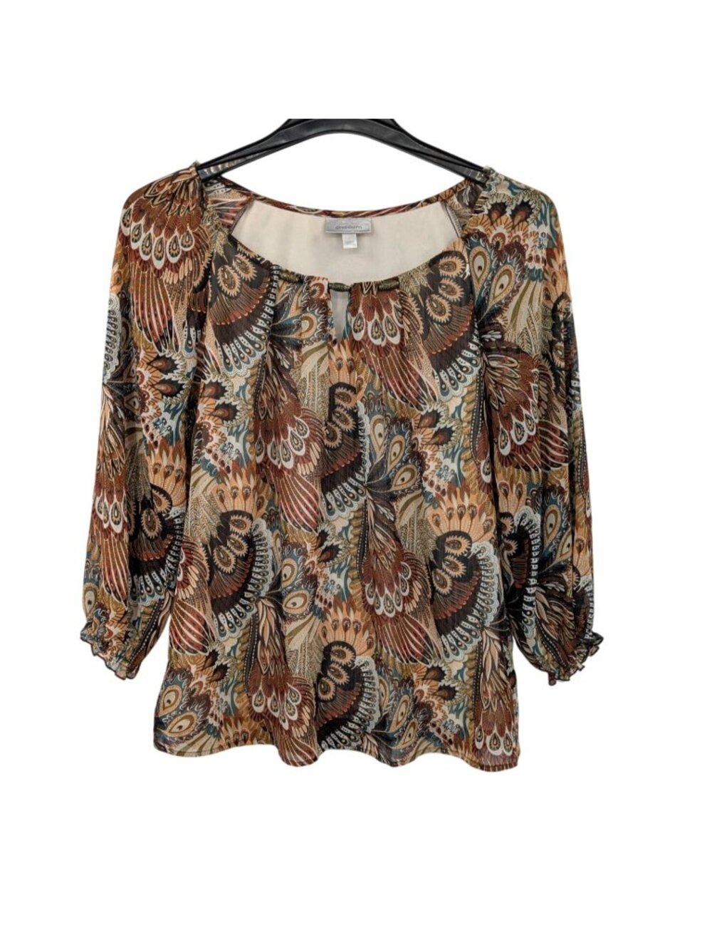 Paisley Peasant Top Bohemian Office Resort Earthy Artsy Y2K Ruffle Sleeve Large